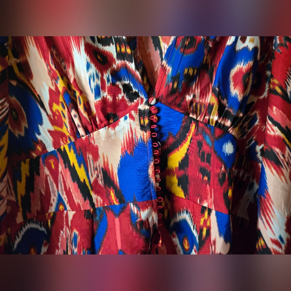NWTLive 4 Truth Red & Blue Ikat Print  Romper With Balloon Sleeves Plus- Size 2X - Picture 4 of 8